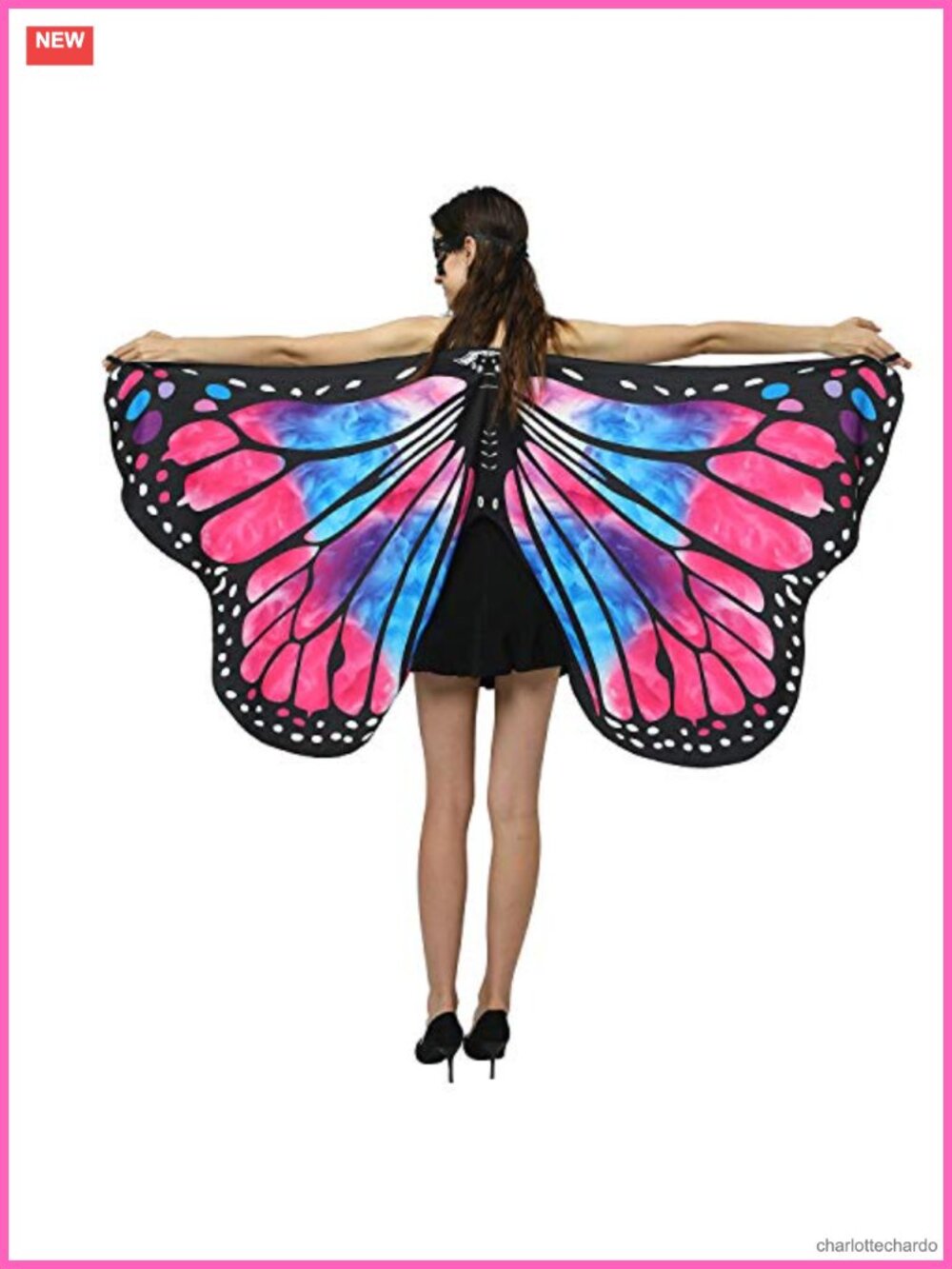 Chiffon Fairy Wings Shawl & Mask Set Cosplay Halloween Costume Cape